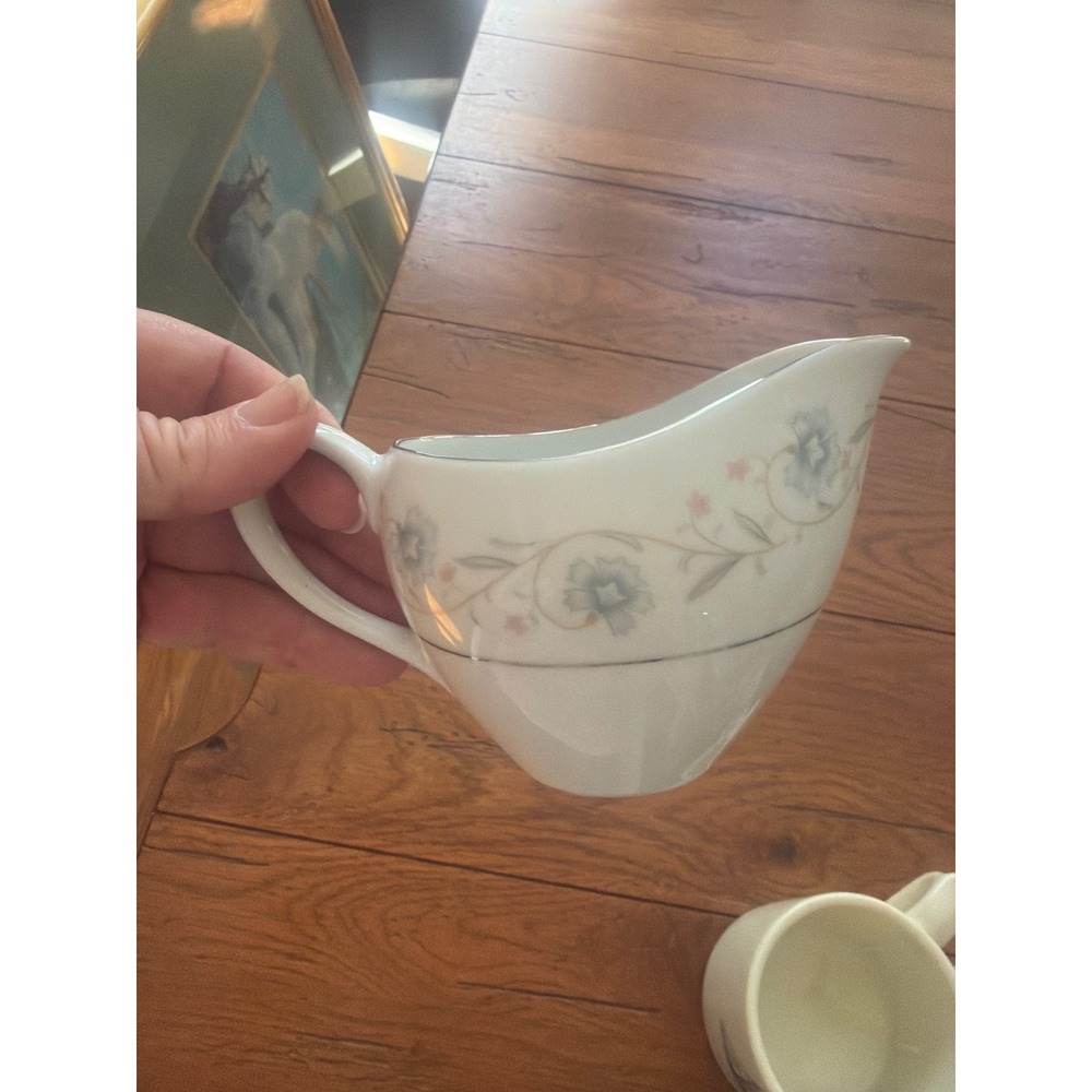 English Garden Fine China 1221 Creamer Pitcher Floral Japan Vintage White Blue
